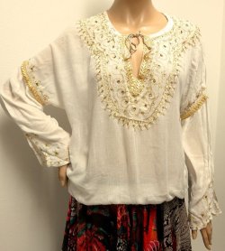 画像1: モロッコのバルーンチュニック☆ホワイト✕ゴールド☆