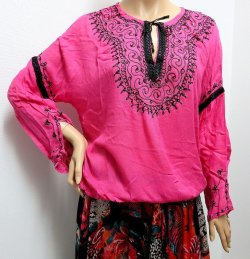 画像1: モロッコのバルーンチュニック☆フューシャピンク✕ブラック☆