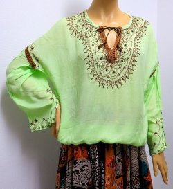 画像1: モロッコのバルーンチュニック☆ミントグリーン✕ブラウン☆