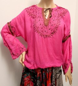 画像1: モロッコのバルーンチュニック☆フューシャピンク✕ブラウン☆
