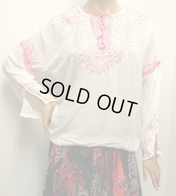 画像1: モロッコのバルーンチュニック☆ホワイト✕ピンク☆