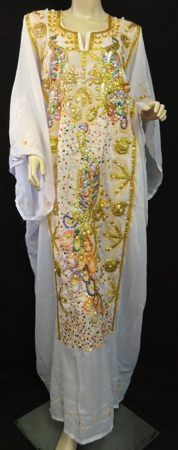 画像1: エジプト製ピーコックハリジドレス＊white ＊