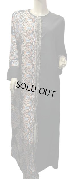 画像1: プリントポリエステルガラベーヤ☆black☆前開きタイプ☆フロントオープン