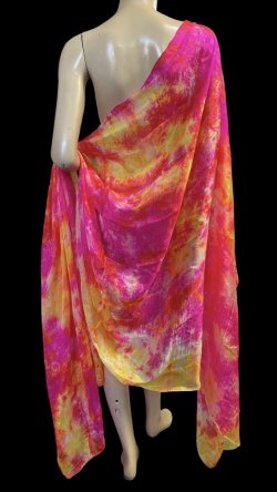 画像1: 5mm habotaiシルクベール☆タイダイ（ムラ染め）☆Fuchsia X orange X  yellow ☆