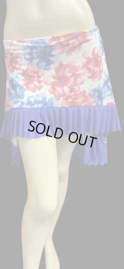 画像1: Amira Jamila オリジナル☆ストレッチフリルヒップスカーフ*white blue flower lattice *