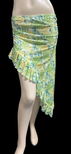 画像1: Amira Jamila オリジナル☆ストレッチフリルヒップスカーフ*yellow green flower *