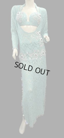 画像1: エジプト製ロマンティックレースサイーディ/ バラディドレス☆emerald green ☆