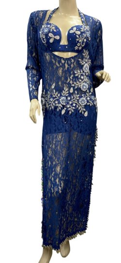 画像1: エジプト製ロマンティックレースサイーディ/ バラディドレス☆royal blue ☆