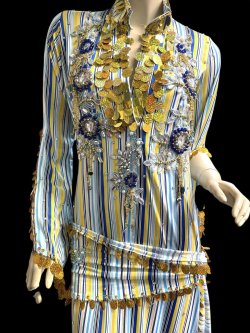 画像2: エジプト製ゴージャスストライプサイーディ/ バラディドレス☆yellow X blue☆