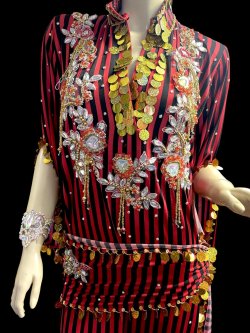 画像2: エジプト製ゴージャスストライプサイーディ/ バラディドレス☆Red X Black ☆