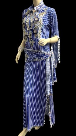 画像3: エジプト製ゴージャスストライプサイーディ/ バラディドレス☆white X royal blue ☆