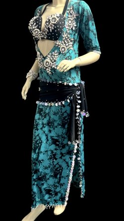 画像3: エジプト製プリントストレッチバラディドレス☆ black green  tie dye color☆