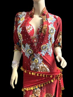 画像3: エジプト製プリントストレッチバラディドレス☆red flower ☆