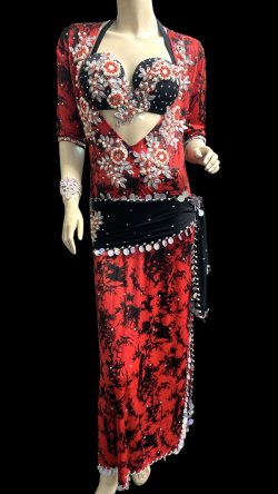 画像1: エジプト製プリントストレッチバラディドレス☆ black red  tie dye color☆