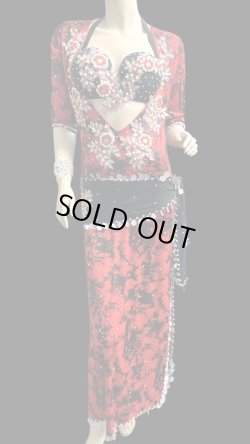 画像1: エジプト製プリントストレッチバラディドレス☆ black red  tie dye color☆