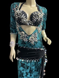 画像2: エジプト製プリントストレッチバラディドレス☆ black green  tie dye color☆