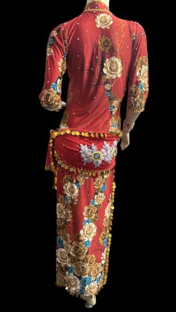 画像4: エジプト製プリントストレッチバラディドレス☆red flower ☆