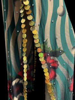 画像5: エジプト製プリントストレッチバラディドレス☆green stripe flower☆