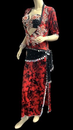 画像3: エジプト製プリントストレッチバラディドレス☆ black red  tie dye color☆