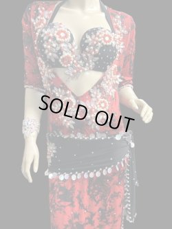 画像2: エジプト製プリントストレッチバラディドレス☆ black red  tie dye color☆