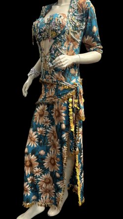 画像3: エジプト製プリントストレッチバラディドレス☆ green flower☆