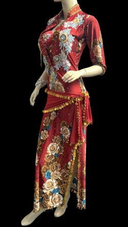 画像2: エジプト製プリントストレッチバラディドレス☆red flower ☆