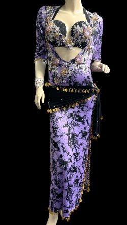 画像1: エジプト製プリントストレッチバラディドレス☆ black purple tie dye color☆