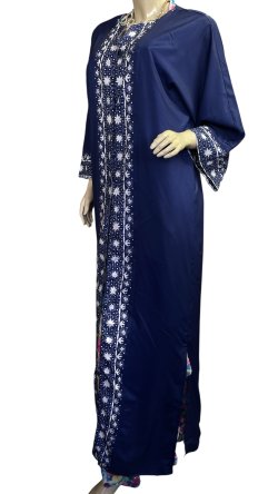 画像2: プリントポリエステルガラベーヤ☆Navi white flower ☆前開きタイプ☆フロントオープン