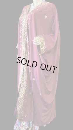 画像2: プリントポリエステルガラベーヤ☆burgundy gold print ☆前開きタイプ☆フロントオープン
