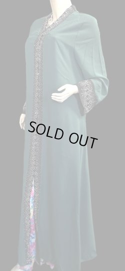 画像2: プリントポリエステルガラベーヤ☆green black rhinestone☆前開きタイプ☆フロントオープン