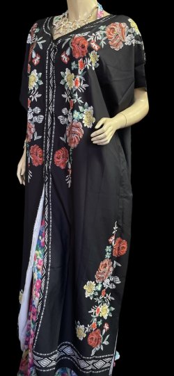 画像3: プリントポリエステルガラベーヤ☆black orange flower ☆前開きタイプ☆フロントオープン