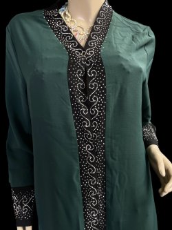 画像3: プリントポリエステルガラベーヤ☆green black rhinestone☆前開きタイプ☆フロントオープン