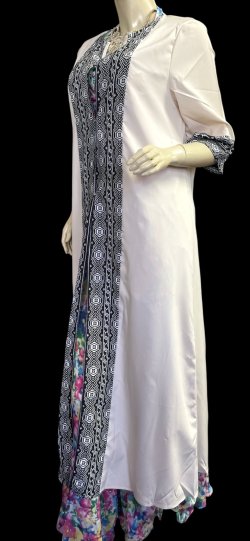 画像3: プリントポリエステルガラベーヤ☆beige ☆前開きタイプ☆フロントオープン