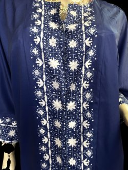 画像3: プリントポリエステルガラベーヤ☆Navi white flower ☆前開きタイプ☆フロントオープン