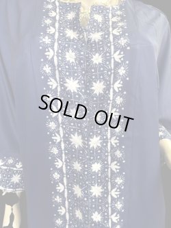 画像3: プリントポリエステルガラベーヤ☆Navi white flower ☆前開きタイプ☆フロントオープン