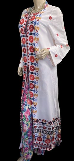 画像2: プリントポリエステルガラベーヤ☆White orange flower☆前開きタイプ☆フロントオープン