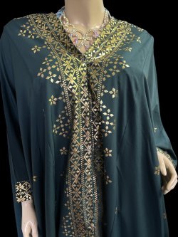 画像2: プリントポリエステルガラベーヤ☆green gold print ☆前開きタイプ☆フロントオープン