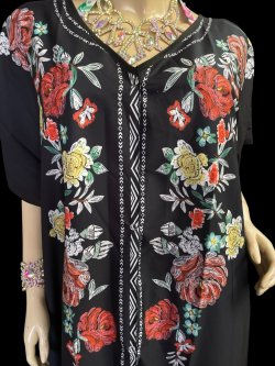 画像2: プリントポリエステルガラベーヤ☆black orange flower ☆前開きタイプ☆フロントオープン