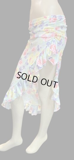 画像2: Amira Jamila オリジナル☆ストレッチフリルヒップスカーフ*mint green multiple flowers*