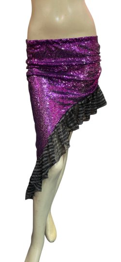 画像1: Amira Jamila オリジナル☆スパンコールストレッチフリルヒップスカーフ*purple *