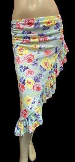 画像1: Amira Jamila オリジナル☆ストレッチフリルヒップスカーフ*mint green multiple flowers*