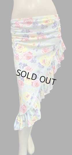 画像1: Amira Jamila オリジナル☆ストレッチフリルヒップスカーフ*mint green multiple flowers*