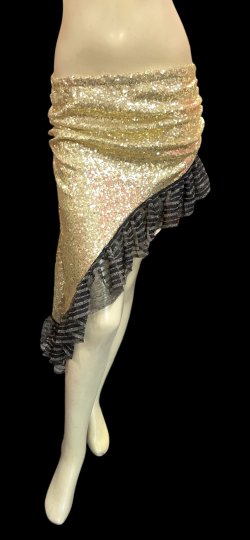 画像1: Amira Jamila オリジナル☆スパンコールストレッチフリルヒップスカーフ*gold*