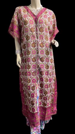 画像1: プリントカバードレス☆ピンクオリーブペイズリー☆⭐️フロントオープン  ⭐️