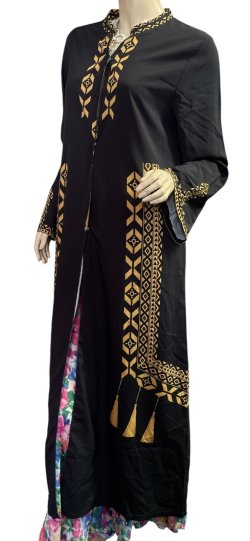 画像3: プリントポリエステルガラベーヤ☆black☆前開きタイプ☆フロントオープン