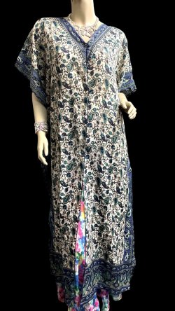 画像1: プリントカバードレス☆ブルーグリーンペイズリー☆⭐️フロントオープン  ⭐️