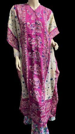 画像1: プリントカバードレス☆ピンクエレファン☆⭐️フロントオープン  ⭐️