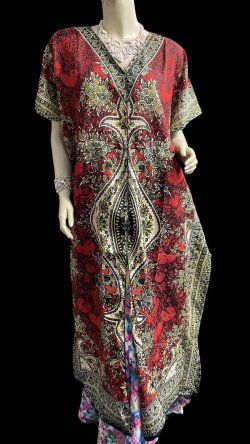 画像1: プリントカバードレス☆レッドアラビアンアラベスク☆⭐️フロントオープン  ⭐️
