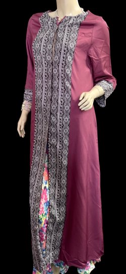 画像3: プリントポリエステルガラベーヤ☆cherry pink☆前開きタイプ☆フロントオープン