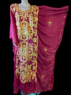 画像5: エジプト製トラディショナルハリジドレス☆burgundy ☆